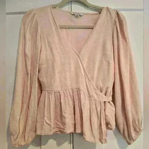 Light Pink Wrap Peplum Blouse